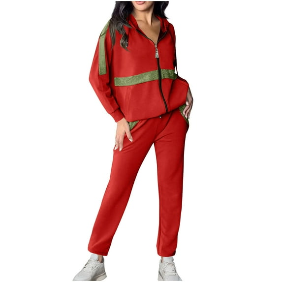 Bovxnpu Summer Casual Outfits For Women, Oversized Lounge Sets 2 Piece Outfits Sweatsuit, Solid Color Combination With Casual Long Sleeve Trousers Hoodie Set M