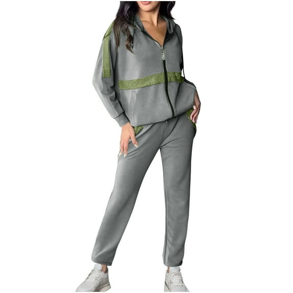 Bovxnpu Summer Casual Outfits For Women, Oversized Lounge Sets 2 Piece Outfits Sweatsuit, Solid Color Combination With Casual Long Sleeve Trousers Hoodie Set M