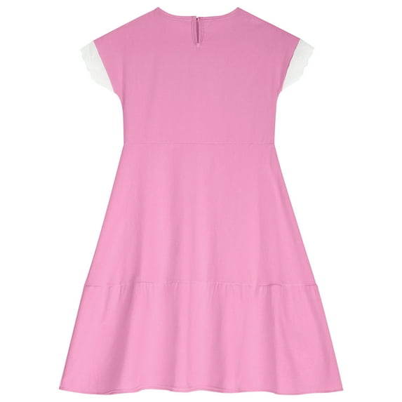 Bovxnpu Summer Girls Dresses, Girls Cotton Casual T Shirt Dress With Short Sleeves, Solid Color Cotton And Round Neck Short Sleeve Spliced Lace Dress 5 Years