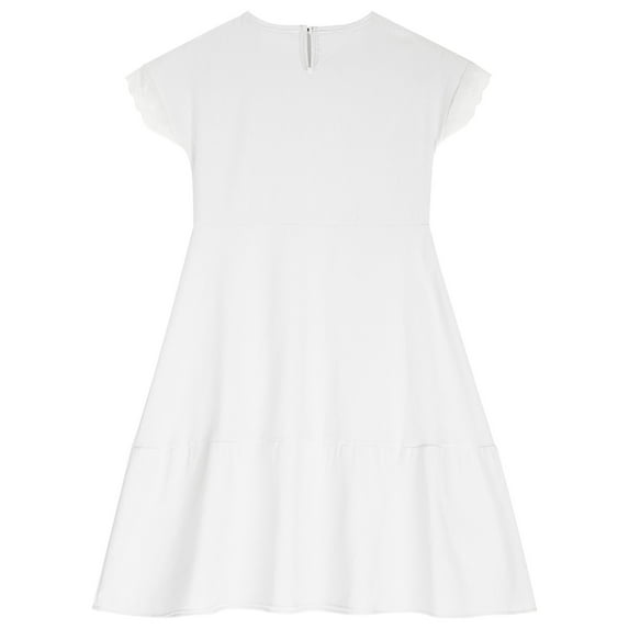 Bovxnpu Summer Girls Dresses, Girls Cotton Casual T Shirt Dress With Short Sleeves, Solid Color Cotton And Round Neck Short Sleeve Spliced Lace Dress 5 Years