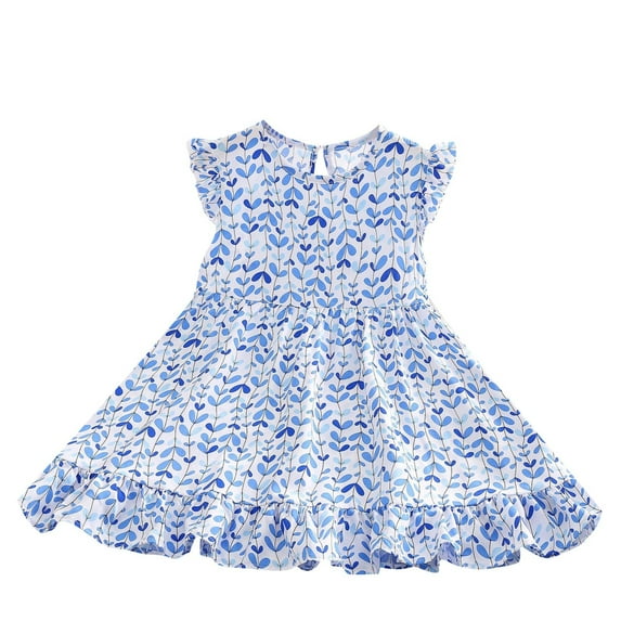 Bovxnpu Summer Girls Dresses, Girls Cotton Dress with Ruffle Sleeves, Flying Sleeves Cotton Silk Skirt Thin Cool And Leaf Print Dress For Children And Babies 10 Years