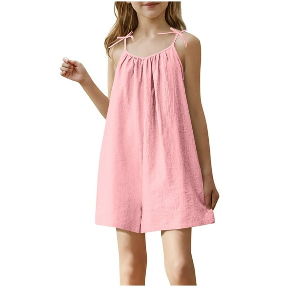 Bovxnpu Summer Girls Dresses, Girls Cotton Dress Tank Play Dress Beach Sundress, Solid Color Loose Leisure Sports Half Shorts Jumpsuit For Kids 12 Years
