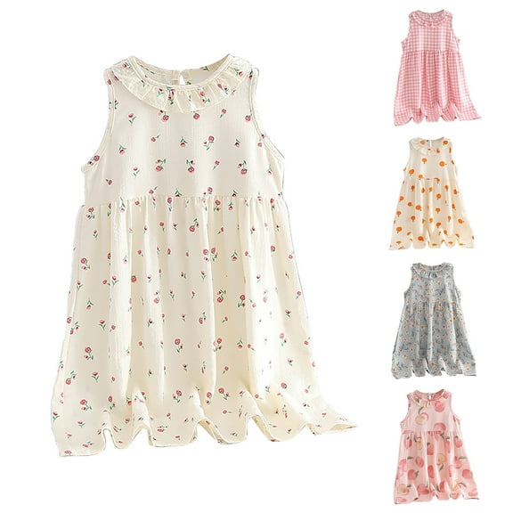 Bovxnpu Summer Girls Dresses, Girls Tank Play Dress Casual Sundress, Toddler Girls Sleeveless Dress Graphic Print Flying Sleeve Dress 5 Years