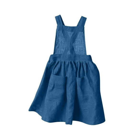Bovxnpu Summer Girls Dresses, Toddler Girls Cotton Casual Dress Beach Sundress, Girls Cotton And Linen Back Button Up Dress Suspender Skirt With Pockets 4 Years