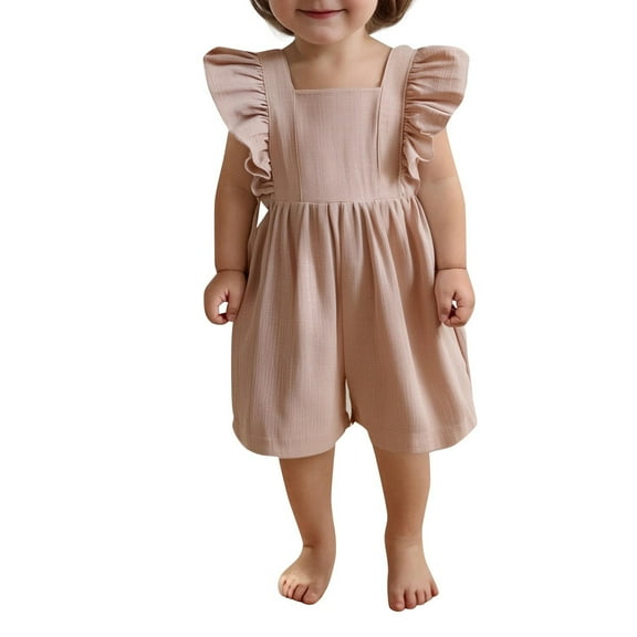 Bovxnpu Summer Girls Dresses, Toddler Girls Cotton Ruffle Sleeved Dress Shorts Jumpsuits, Girls' Solid Color Jumpsuit With Loose Fly Sleeves 9 Months