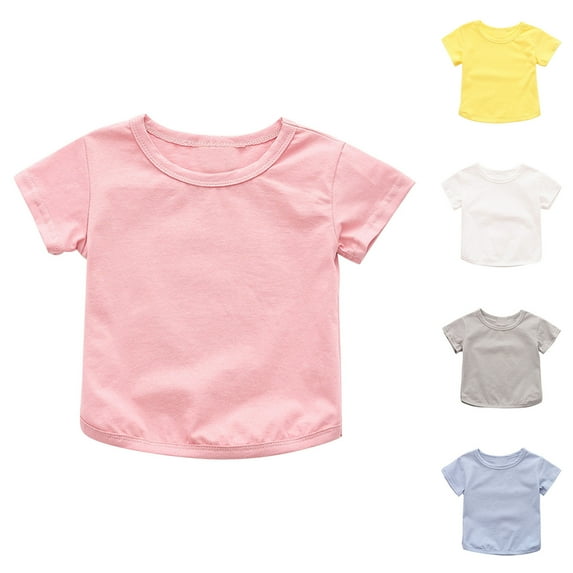 Bovxnpu Summer Girls Top, Short Sleeve T-shirt for Kids, Toddler Kids Girls Fashion Cute Solid Color Breathable Soft Short Sleeve Top 3-4 Years