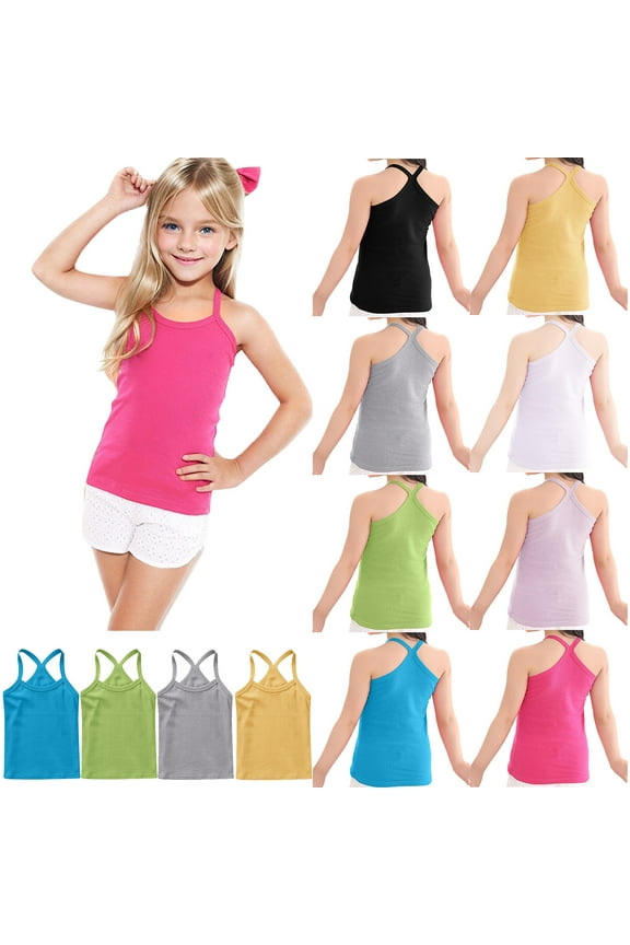 Summer Girls Top, Toddler Girls Cotton Tank Top, Boys Girls Fashion Cute Solid Color Soft Sleeveless Bottom Camisole Singlet 6 Years