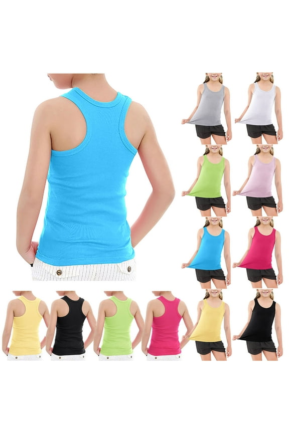 Summer Girls Top, Toddler Girls Cotton Tank Top, Boys Girls Fashion Cute Solid Color Soft Sleeveless Bottom Camisole Singlet 3 Years
