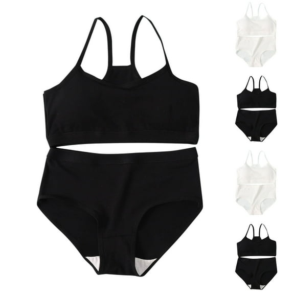 Bovxnpu Summer Girls Underwear, Girls Cotton Training Bras with Briefs Set, Girls Primary And Secondary School Solid Color Comfortable Camisole Underwear Set 12 Years