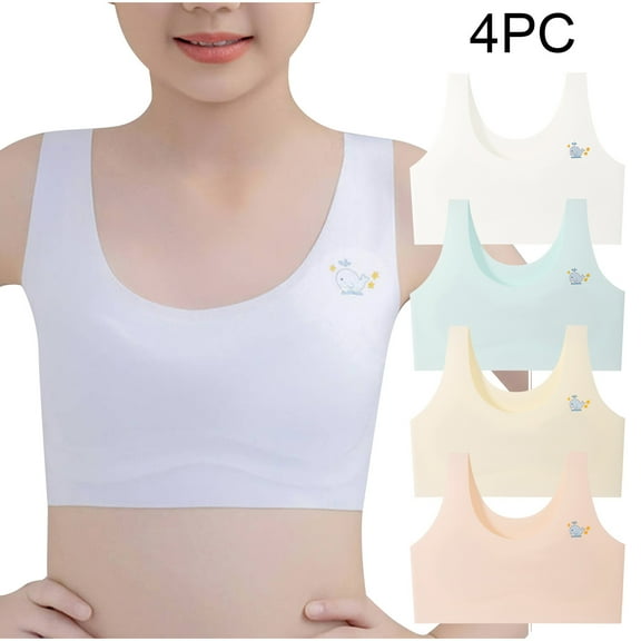 Bovxnpu Summer Girls Underwear, Seamless Training Bras for Girls, 4PC Girls Solid Color Soft Breathable Thin Style Student Bra Underwear 10 Years