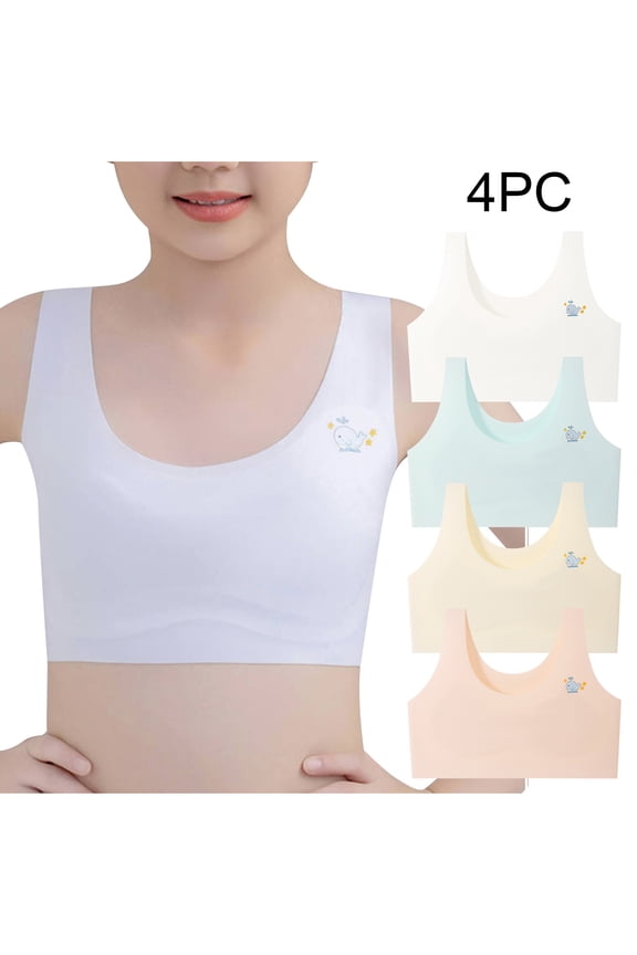 Summer Girls Underwear, Seamless Training Bras for Girls, 4PC Girls Solid Color Soft Breathable Thin Style Student Bra Underwear 10 Years