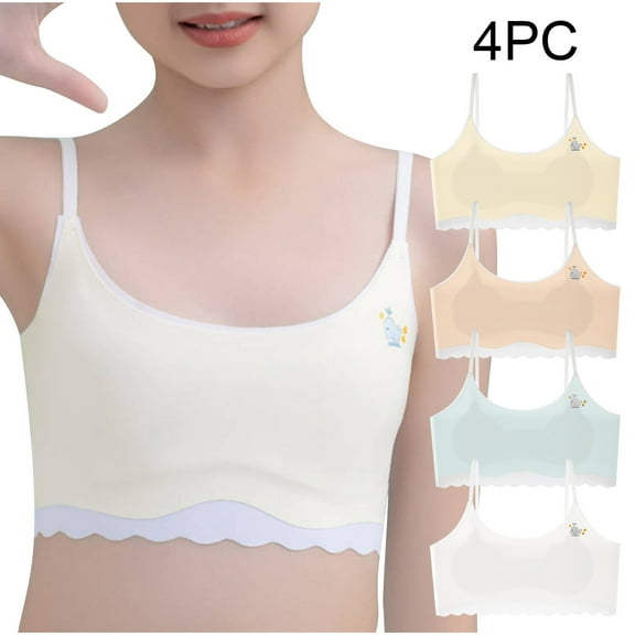 Bovxnpu Summer Girls Underwear, Seamless Training Bras for Girls, 4PC Girls Solid Color Soft Breathable Thin Style Student Bra Underwear 10 Years