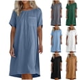 thumbnail image 1 of Bovxnpu Summer Plus Size Dresses for Women, Women's Casual T Shirt Dress, Fashion Women's Round Neck Short Sleeve Solid Beach Sundresses Pockets Dress L, 1 of 6