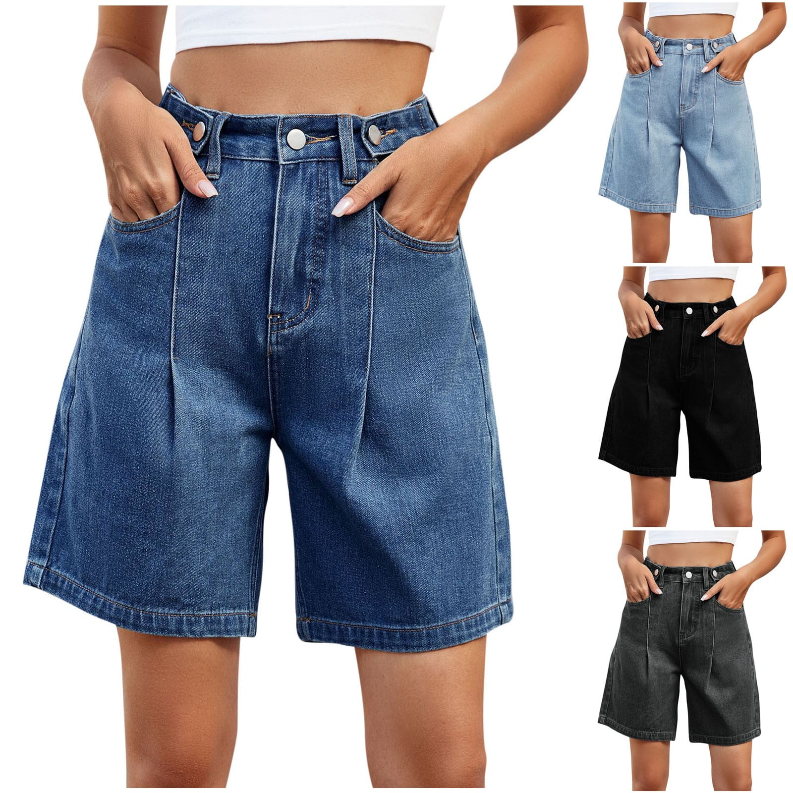 OFLUCK Women's High Waisted Stretchy Denim Shorts - 2025 Summer Jean Shorts