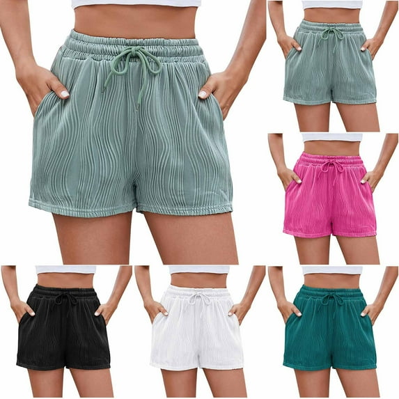 Bovxnpu Summer Plus Size Shorts for Women, Women's Casual Wide Leg Shorts, Women's Women's Solid Color Drawstring Pocket Fashion Casual Shorts S