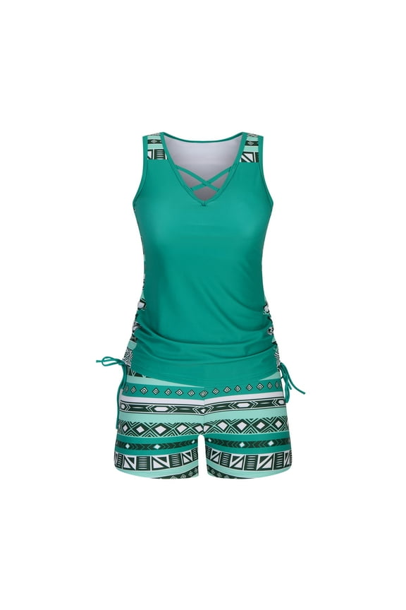 Summer Tankinis Swimsuit for Women, Two Piece Bathing Suits Swimwear, Women Print Strappy Back Set Plus Size Bathing Suits Tankinis Swimwear XL