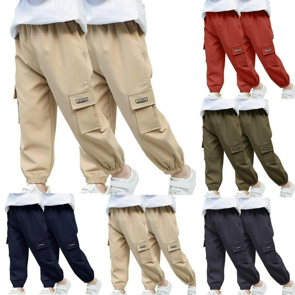 Bovxnpu Summer Toddler Boys Girls Pants, Kids Casual Pants, Solid Color Pocket Casual Sports Ankle Bound Work Pants Full Length Pants 6-7 Years