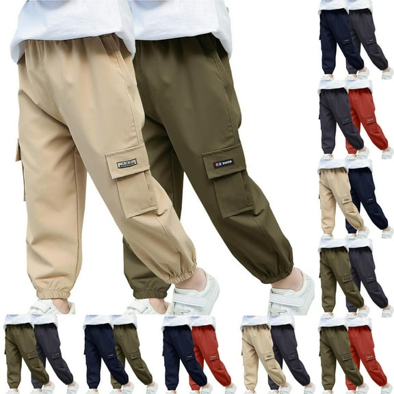 Bovxnpu Summer Toddler Boys Girls Pants, Kids Casual Pants, Solid Color Pocket Casual Sports Ankle Bound Work Pants Full Length Pants 4-5 Years