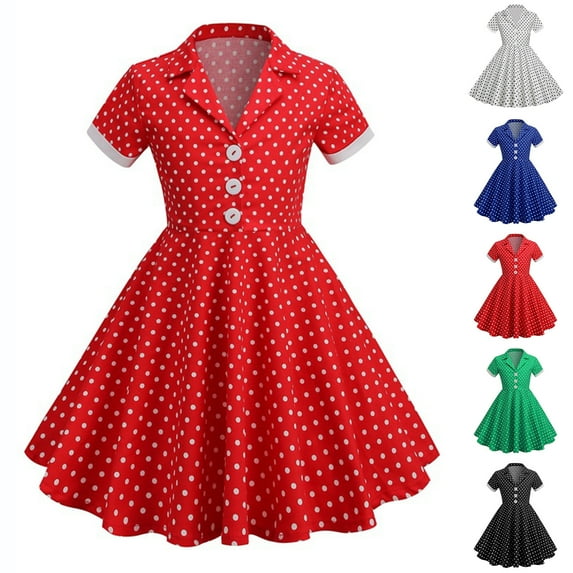 Bovxnpu Summer Toddler Girls Dresses, Kids Casual Dresses, Girls' Summer Waist Tie Color Button Short Sleeve Round Neck Dress 4-5 Years