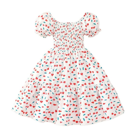 Bovxnpu Summer Toddler Girls Dresses, Kids Casual Dresses, Small And Medium-sized Girls' Short-sleeved Printed Skirt With Fresh Style 4 Years