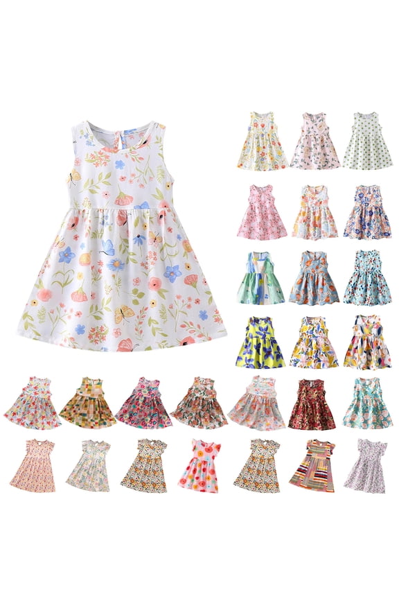 Summer Toddler Girls Dresses, Kids Casual Dresses, Summer Toddler Baby Girls Sleeveless Dress Graphic Print Children's Clothing 2 Years