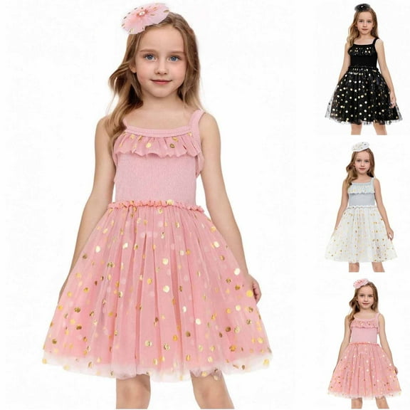 Bovxnpu Summer Toddler Girls Dresses, Toddler Girls Dress Princess Sleeveless Beach Sundress, Suspender Sleeveless Mesh Round Neck Dress With Hair Clip Set 1 Year