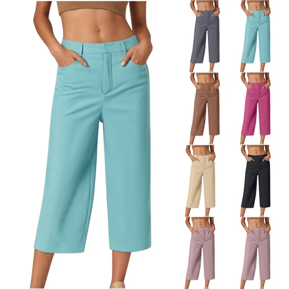 Bovxnpu Summer Womens Plus Size Pants, Casual Capris Pants for Women, Ladies' Solid Color Casual Suit Loose Cropped Pants L