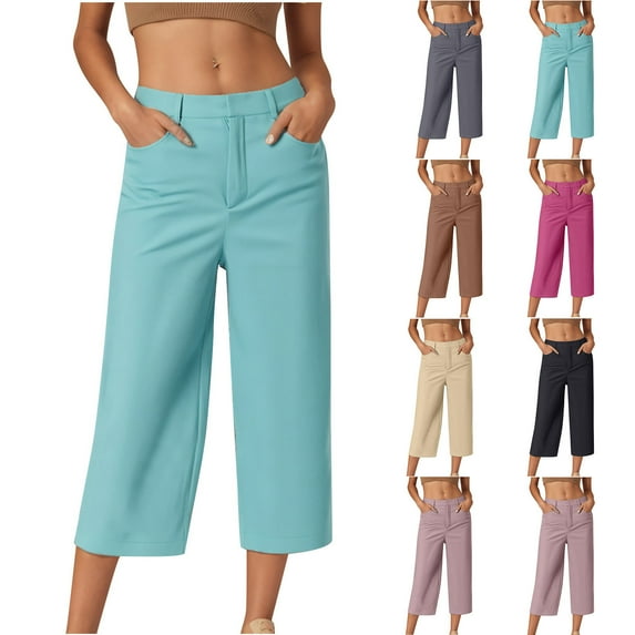 Bovxnpu Summer Womens Plus Size Pants, Casual Capris Pants for Women, Ladies' Solid Color Casual Suit Loose Cropped Pants XXXL