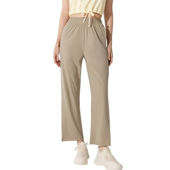 Bovxnpu Summer Womens Plus Size Pants, Women Casual Wide Leg Jeans, Solid Color Elastic Waist With Pockets Breathable Running And Fitness Outerwear Pants XL