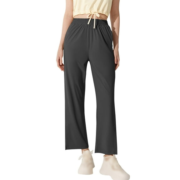 Bovxnpu Summer Womens Plus Size Pants, Women Casual Wide Leg Jeans, Solid Color Elastic Waist With Pockets Breathable Running And Fitness Outerwear Pants S