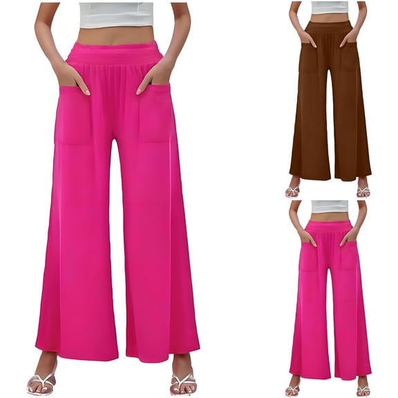 Bovxnpu Summer Womens Plus Size Pants, Women Casual Wide Leg Jeans, Wide Leg Pants High Waist Pleated Pants Casual Flared Pants Elastic Waist Pants L