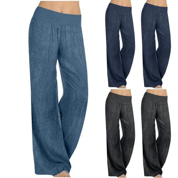 Bovxnpu Summer Womens Plus Size Pants, Women Casual Wide Leg Jeans, Women Casual Pants Solid Color High Waist Elasticity Wide Leg Pants Trousers With Pocket XXL