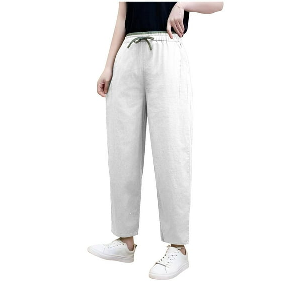 Bovxnpu Summer Womens Plus Size Pants, Women Casual Wide Leg Jeans, Women's Fashion Waist Solid Color Pocket Casual Pants XXXL
