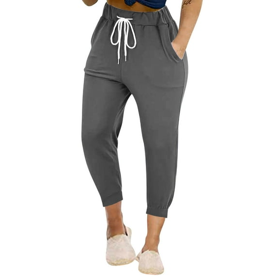 Bovxnpu Summer Womens Plus Size Pants, Women Casual Jogger Pants Sports Pants, Womens Summer Fashion Solid Casual Elastic Waist Long Wide Leg Pants S