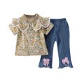 thumbnail image 1 of Bovxnpu Toddler Girls Clothes, Short Sleeve Shirt Top Flare Denim Jeans, Little Flower Print Casual Shirt Set Short Short Sleeve And Jeans Lapel Sets 2-3 Years, 1 of 5