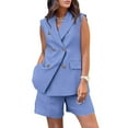 thumbnail image 1 of Bovxnpu Two Piece Sets for Women, Business Casual Outfits for Women, Women Fashion Casual Double Breasted Solid Color Sleeveless Top+shorts Suit Set Light Blue M, 1 of 5