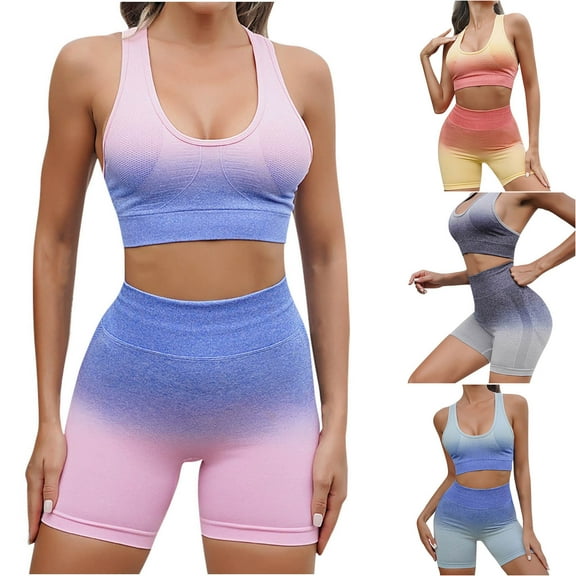 Bovxnpu Women Athletic Outfits, 2 Piece Workout Sets, Seamless Yoga Suit Women Fitness Suit High Waist And Hip Lifting Shorts Sleeveless Round Neck Top Set S