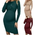 thumbnail image 1 of Bovxnpu Women's Maternity Dress, Pregnancy Clothes Summer, Women's Round Neck Long Sleeved Knitted Dress Tight Fitting Solid Color Pregnant Women's Clothing XXL, 1 of 5