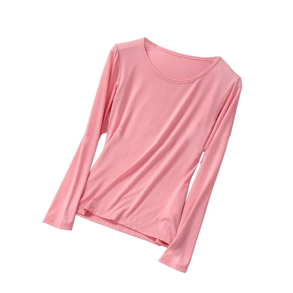 Bovxnpu Women's Plus Size Long Sleeve Pajama Tops,Women Winter Home Wear Leisure Home Solid Color Long Sleeve Thin Pajamas Pink XXL