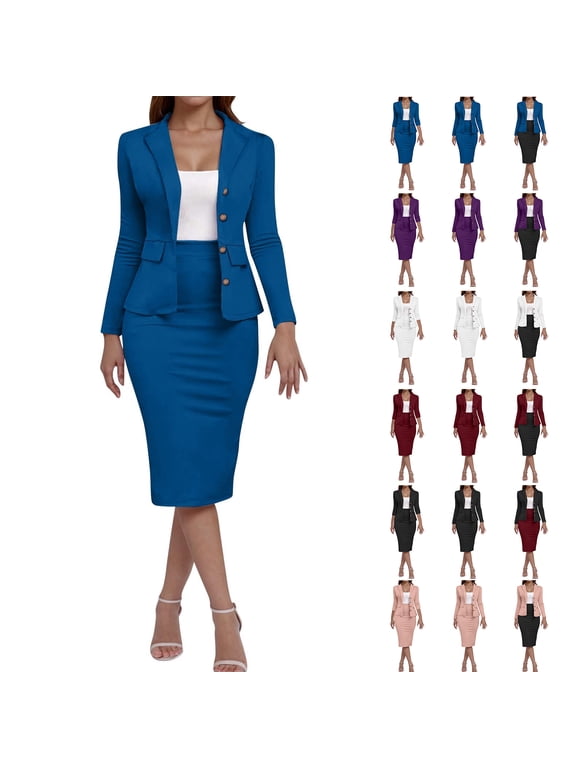 Women's Two Piece Outfits, Business Casual Suit Sets Work Clothes, Woman Spring Summer Solid Casual Round Neck Sleeveless Dress Solid Two-Piece Set S