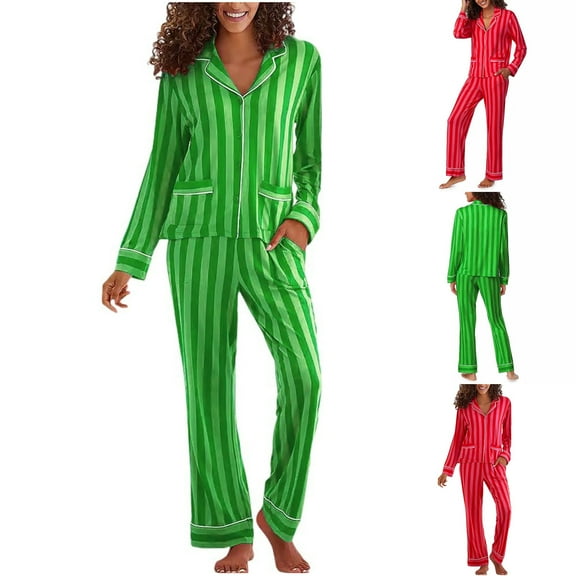 Bovxnpu Womens Plus Size Pajama Sets, 2 Piece Loungewear For Women, Woman Printing Lapel Fashion Leisure Collar Cardigan Home Dress Pajama Set M