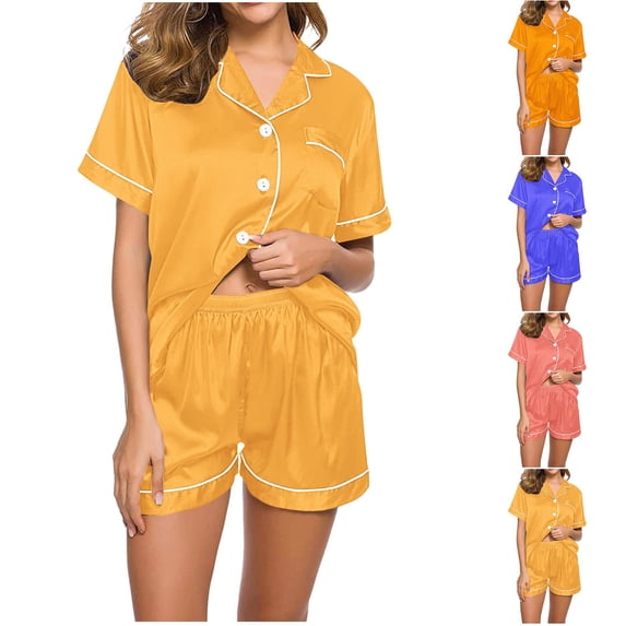 Bovxnpu Womens Plus Size Pajama Sets, 2 Piece Loungewear For Women, Women Casual Printed Turndown Collar Short Sleeve Blouse Fashion Short Pants Pajamas Suit L