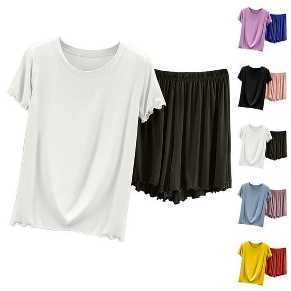 Bovxnpu Womens Plus Size Pajama Sets, 2 Piece Loungewear For Women, Women Loose Short Sleeve T-shirt High Waist Shorts Two-piece Home Casual Pajamas Suit XXL