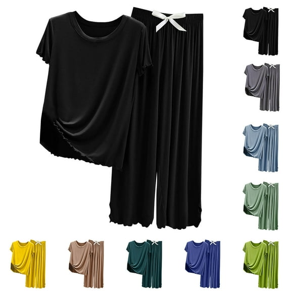 Bovxnpu Womens Plus Size Pajama Sets, 2 Piece Loungewear For Women, Women's Casual Loose Short-Sleeved Pant Home Suit Pajama Sets L