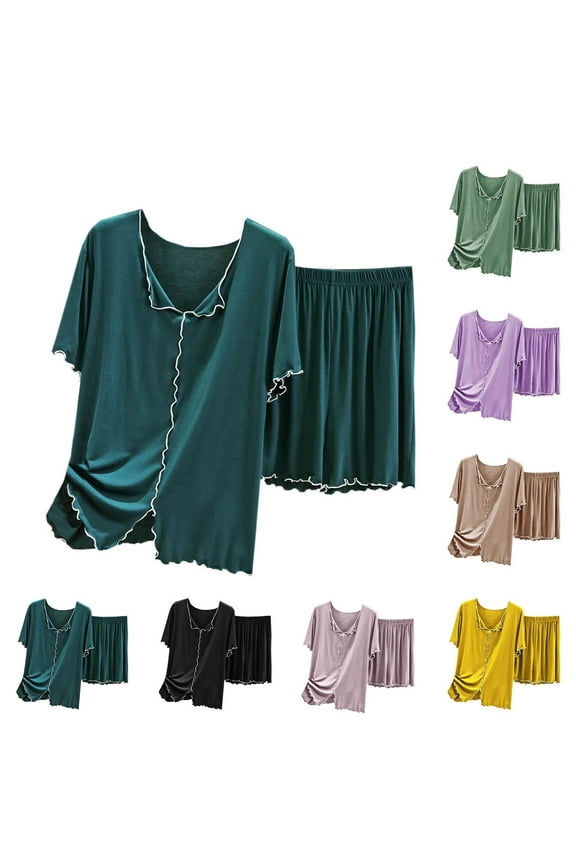 Womens Plus Size Pajama Sets, 2 Piece Loungewear For Women, Women's Casual Loose Short-Sleeved Shorts Home Suit Pajama Sets XXXL