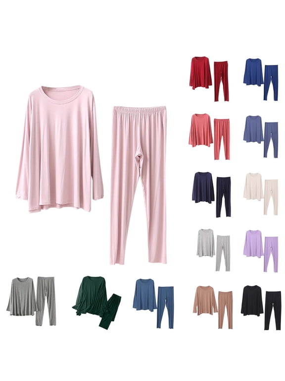 Womens Plus Size Pajama Sets, 2 Piece Loungewear For Women, Women's Maternity Clothing Postpartum Pajamas Adjustable Drawstring Long Sleeved Round Neck Set L