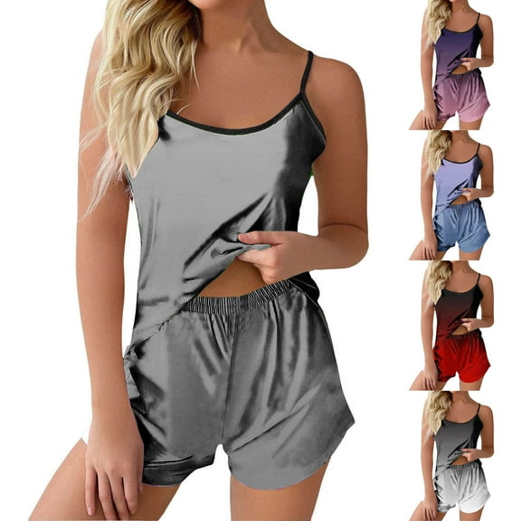 Bovxnpu Womens Plus Size Pajama Sets, 2 Piece Loungewear For Women, Womens Gradient Sling Sleeveless Tank Splicing Shorts Casual Pajamas Set XXL