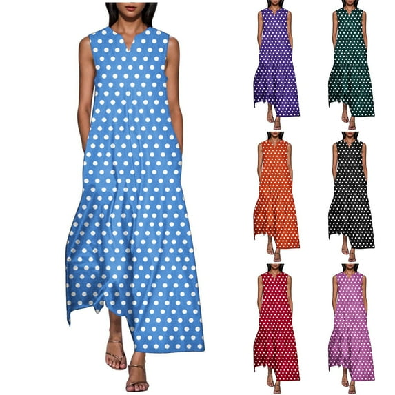Bovxnpu Womens Summer Dress, Women's Casual Maxi Dresses Boho Beach Dress, Women's Summer Fashion Printing Sleeveless V-Neck Maxi Dress XL