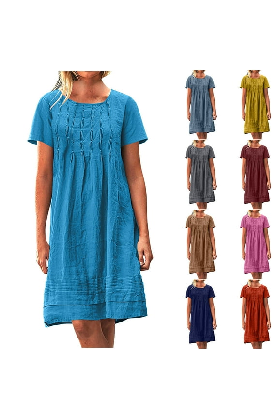 Womens Summer Dress, Women's Plus Size Casual T Shirt Dress, Women's Cotton And Linen Dress Long Sleeveless Solid Color Dress With Pocket Skirt L