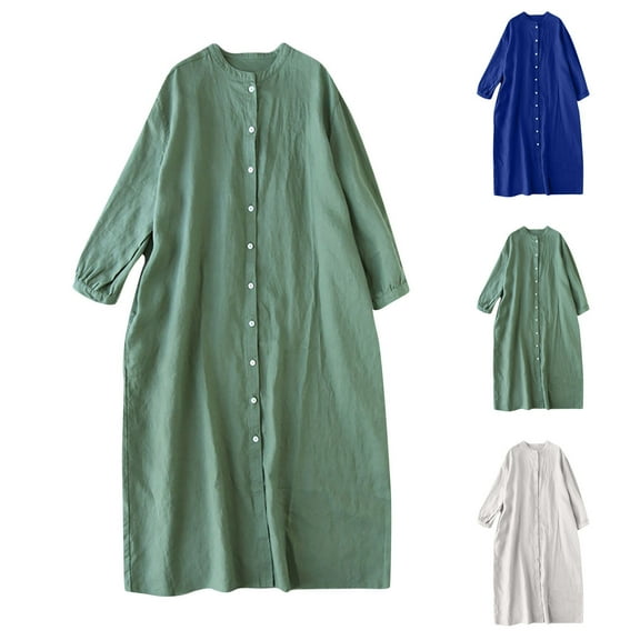 Bovxnpu Womens Summer Dress, Women's Plus Size Casual T Shirt Dress, Women's Summer Fashion Solid Color Button Short Sleeve Round-Neck Dress L